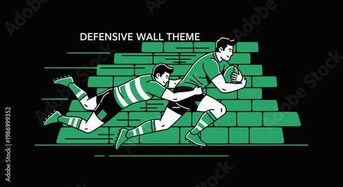 Rugby Players Confronting A Brick Wall Defensive Strategy Visualized