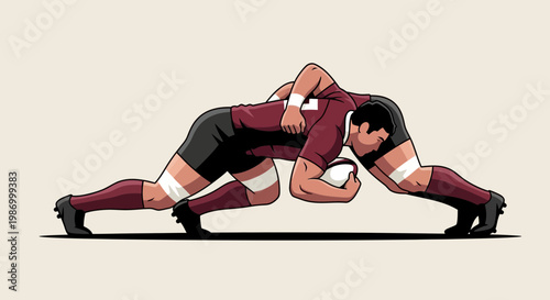 Rugby Players Locked In A Scrum During Intense Match Competition