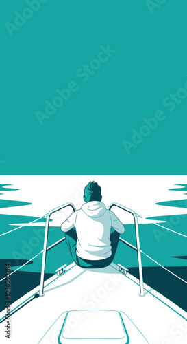 Serene Solitude On A Yacht Embracing Calm Waters Under A Vast Expanse