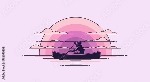 Serene Solitude Kayaking At Sunset With A Vibrant Sky Backdrop