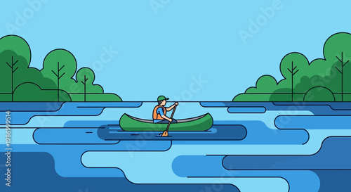 Serene Canoe Journey Through Abstract Waterscapes