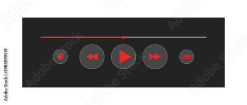 Panel music media player interface buttons, Glass audio video buttons, Playlist tracker interface icons, Player screen with icons and music playback bar