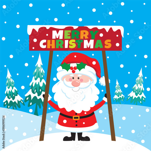 christmas card, gift bag or box design with cute santa