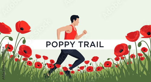 Runner Amongst Vibrant Poppies Exploring A Scenic Trail