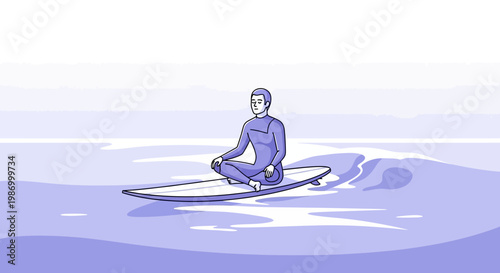 Serene Surfer Meditating Peaceful Ocean Calmness And Mindfulness