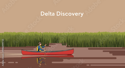 Serene Canoe Voyage Through Lush Delta Grasslands