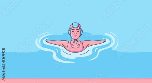 Serene Swimmer Focused on Performance in Calm Waters