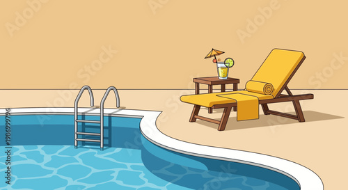 Serene Swimming Pool Oasis With Refreshing Cocktail And Lounge Chair