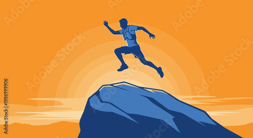 Runner Leaping Summit Sunrise Adventure