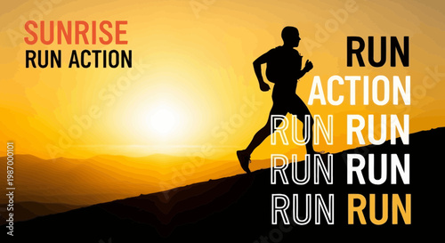Runner Silhouette Against A Vibrant Sunrise Scene Promoting Fitness