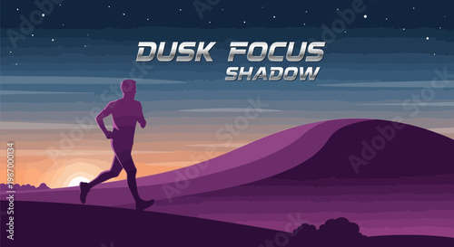 Runner Silhouette Against Dramatic Dusk Landscape