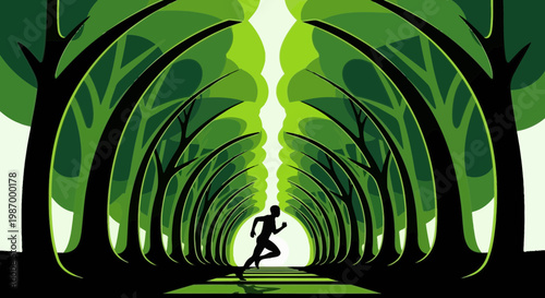 Runner Silhouette Through Verdant Forest Tunnel