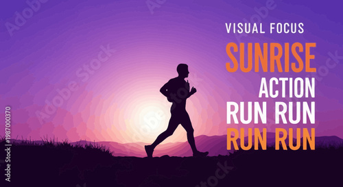 Running Silhouette Against Dramatic Sunrise Sky