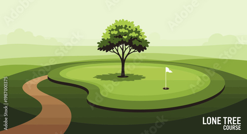 Serene Golf Course Landscape With Lone Tree And Winding Path