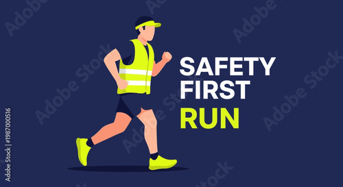 Safety First Running Marathon Athlete Wearing High Visibility Vest For Protection