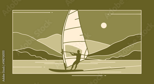 Serene Mountain Lake Windsurfing Adventure Scene