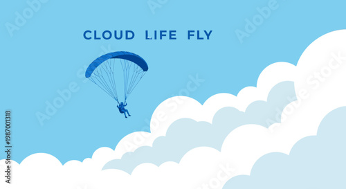 Serene Paraglider Soars Amongst Fluffy Clouds With Inspiring Text