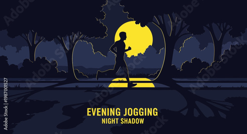 Silhouette Jogger Under Full Moon In Park At Night