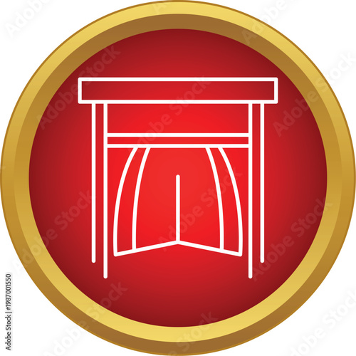 Japanese bell outline representing culture, zen, and meditation in a red and gold circle
