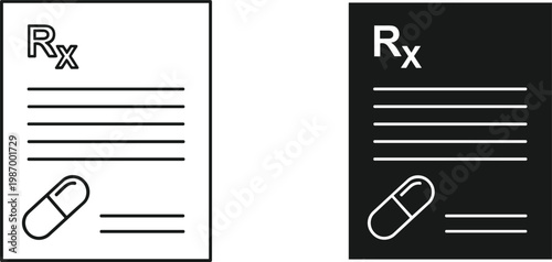 Prescription document icon set vector medical prescription sheet pill healthcare pharmacy outline symbols minimal editable design
