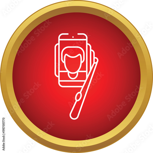 Smartphone connected to a selfie stick, capturing a self portrait