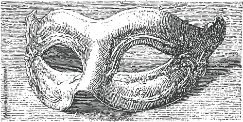 Vintage venetian mask illustration with detailed engravings and textured design