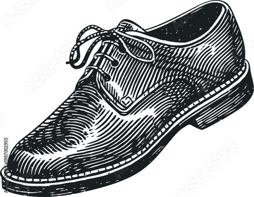 Classic men's dress shoe with laces, vintage engraving illustration