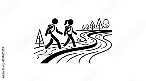 Couple Hiking Along River Trail in Nature