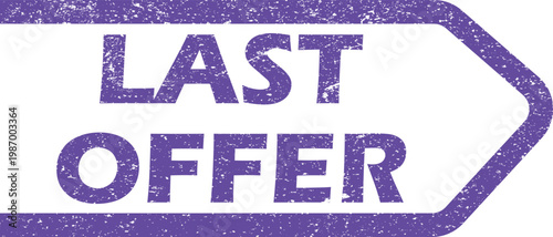 Purple grunge arrow sign with the text last offer in bold sans serif typography