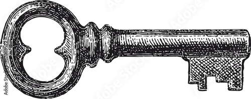 Vintage skeleton key illustration old fashioned metal key with intricate details and antique