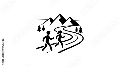Running Couple with Mountain Trail Icon