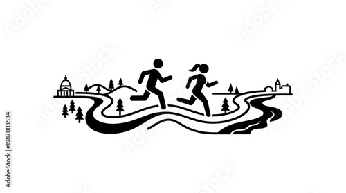 Runners Exercising along a Scenic Trail