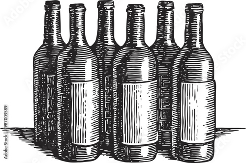 Six vintage beer bottles illustration hand drawn monochrome alcohol beverage pack