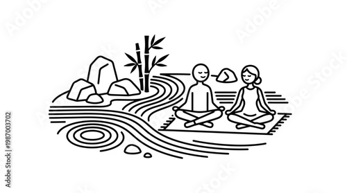Couple Meditating in Zen Garden