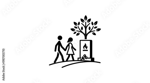 Couple Walking Towards Tree and Memorial with Ashes