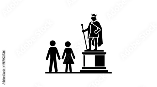 Couple Standing Before Statue of a King