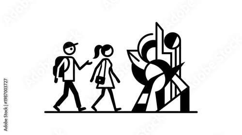 Tourists Admiring Modern Sculpture