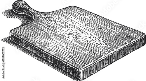 Wooden cutting board illustration with handle, rustic kitchen tool for chopping and serving food