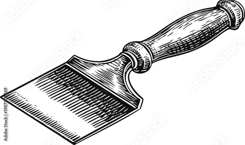 Vintage wood handle putty knife engraving scraper tool for paint, plaster, and construction work