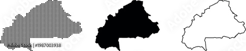 Dot map silhouette and outline of Burkina Faso on white background Keywords: Burkina Faso, map, dot map, silhouette