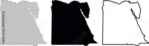 Egypt Map Set Dotted Silhouette Outline Isolated On White africa country
