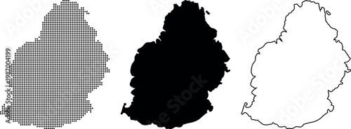 Mauritius Island Map Set Dotted Silhouette Outline Vector illustration