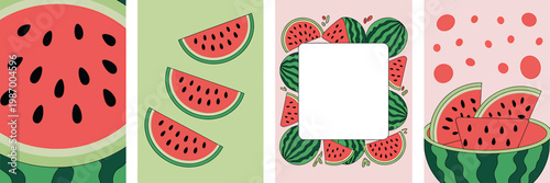 A delightful collection of vibrant watermelon slices and whole fruits presented in various artistic compositions