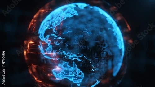 Wallpaper Mural Glowing blue digital globe with red circuit lines on dark background Torontodigital.ca