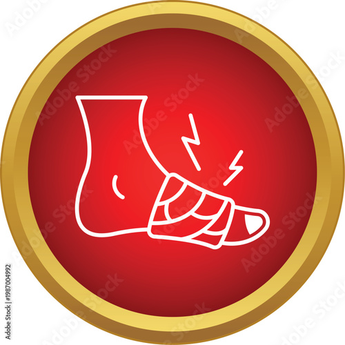 Foot receiving first aid with bandage and lightning bolts indicating pain