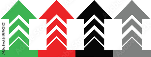Stacked upward arrow icon set growth levels progress increase direction indicator business success flat vector illustration collection