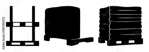 Heavy duty pallet icon set with solid black icon on white background featuring shipping, warehouse, logistics with clean minimal line art and vector illustration