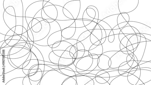 Abstract Black Scribble Loop Lines Background with Chaotic Circular Curves on Light Gray