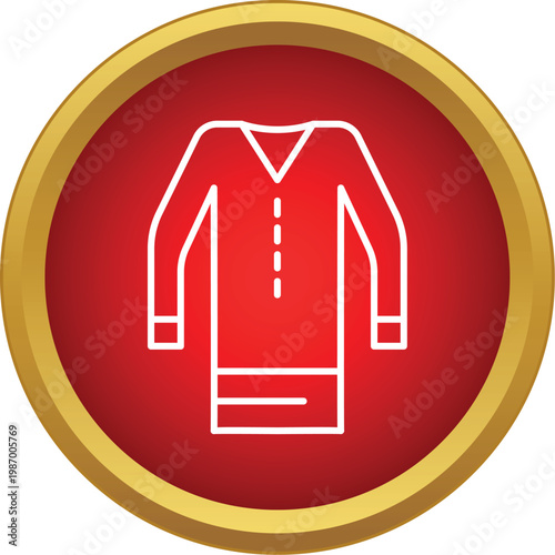 Outline icon representing a women's tunic shirt dress in a red and gold button