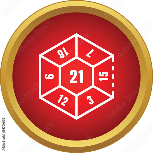 Polyhedral dice in a red circle creating an icon for tabletop role playing games